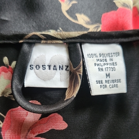 Sostanza Black Satin Floral Nightgown & Robe Set Size M Red Rose Print Lingerie - Picture 9 of 9